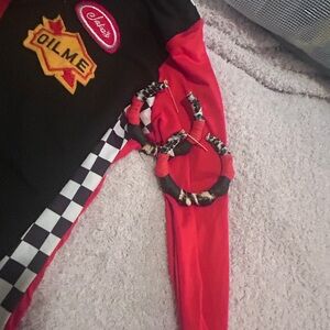 Red and Black Racing suite with Checkered Pattern